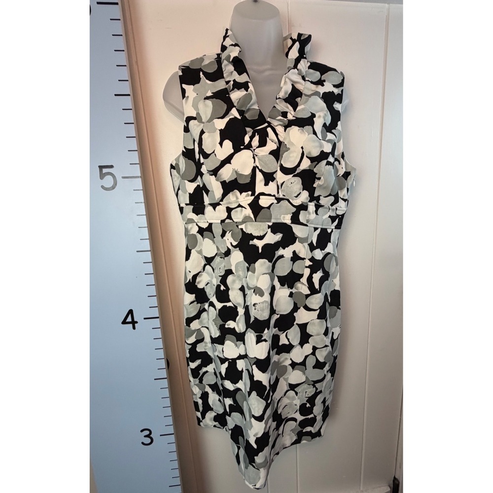 Ronnie‎ Nicole Black White Floral Sheath Dress Ruffles V-Neck Women's 12